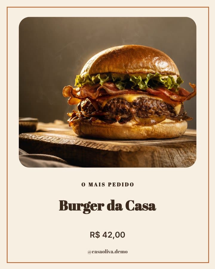 Arte de hamburgueria com o prato em destaque e preço