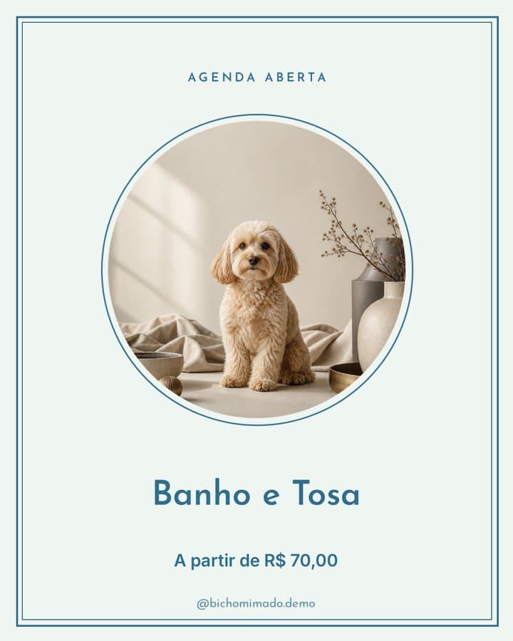 Arte de pet shop com banho e tosa e preço